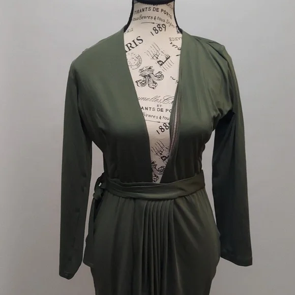 Cuty Fashion Ladies Slim Fit Olive Green Dress - Picture 2 of 9